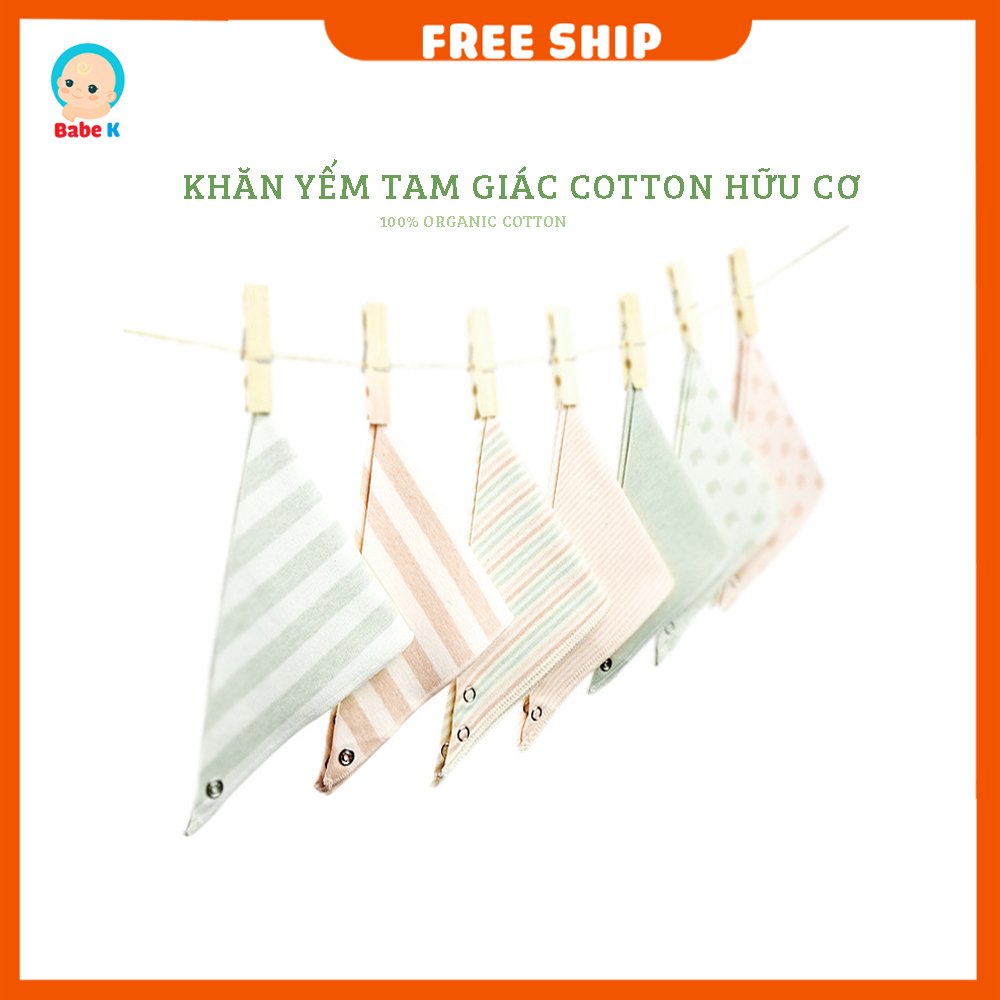 Khăn yếm tam giác cotton hữu cơ tự nhiên 100%, 2 cúc bấm - Shop Babe K