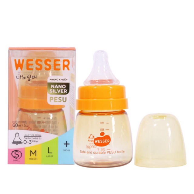 Bình sữa Wesser Pesu cổ hẹp (60ml) (0m-3m)
