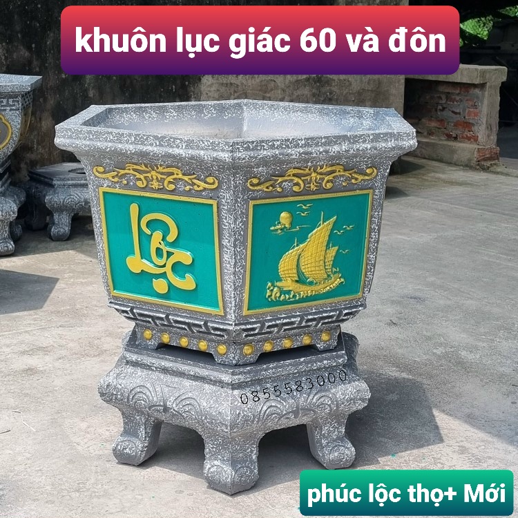 [MỚI] Khuôn đúc chậu cảnh lục giác 60 và chân đôn [có lòng trong đầy đủ]