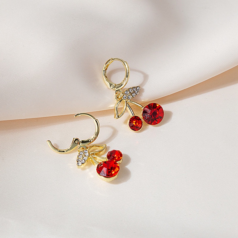 Khuyên tai hình quả cherry đỏ bằng hợp kim thời trang