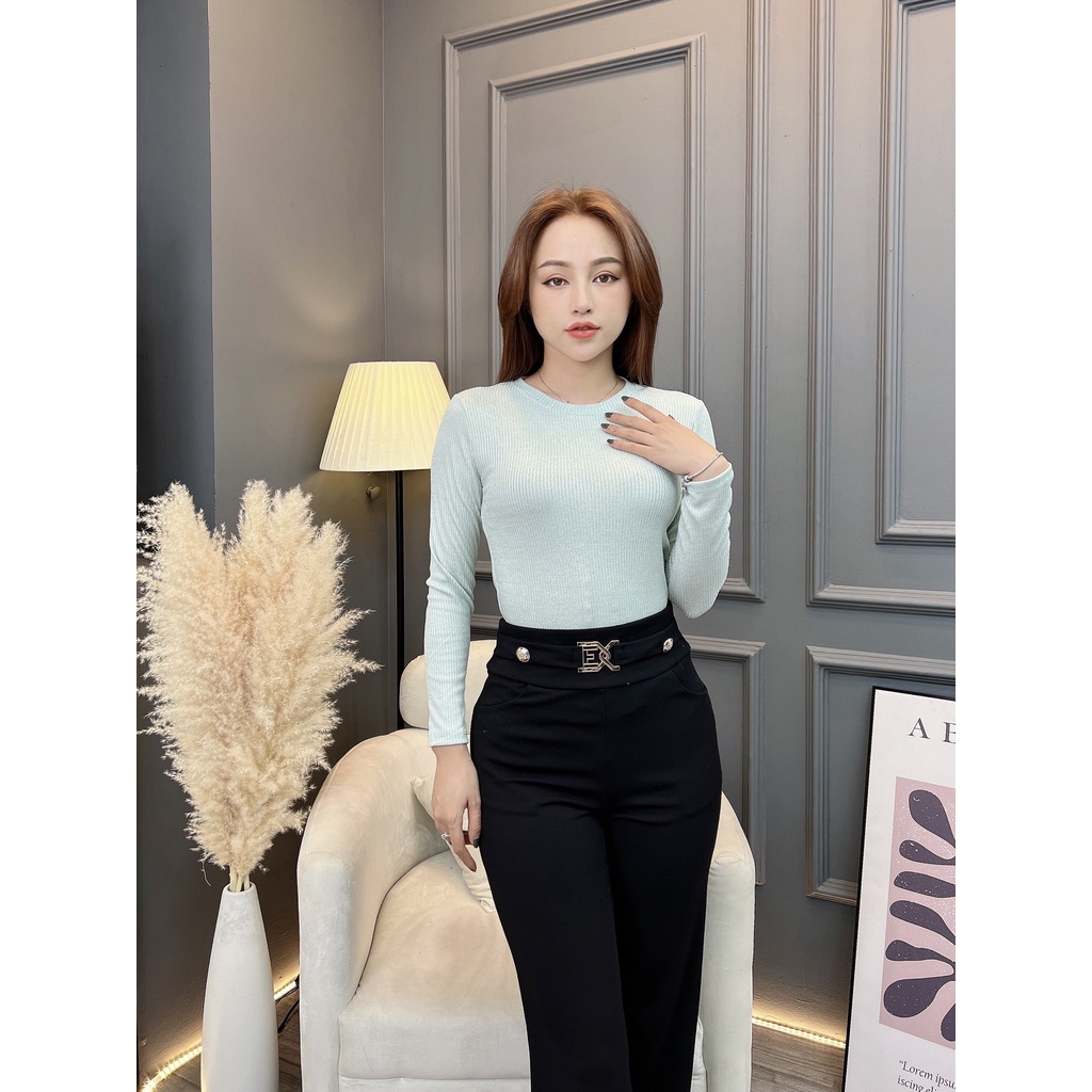 Áo thun body tay dài cổ tròn nữ CRAZYTEEN dáng dài AT0206