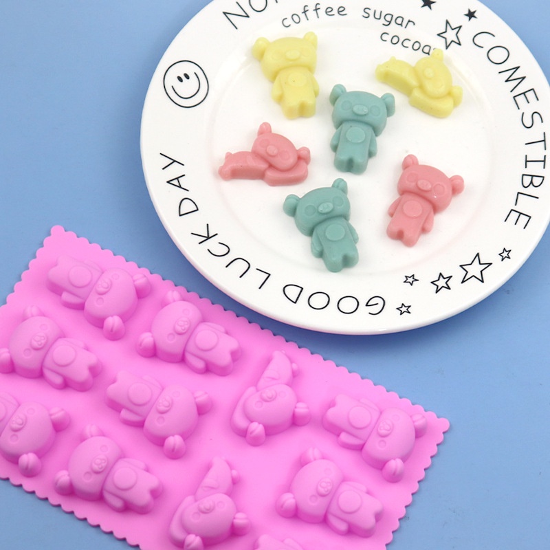 Khuôn silicone Làm Bánh/Xà Phòng 11 Ô Hình Chú Gấu Hoạt Hình Dễ Thương