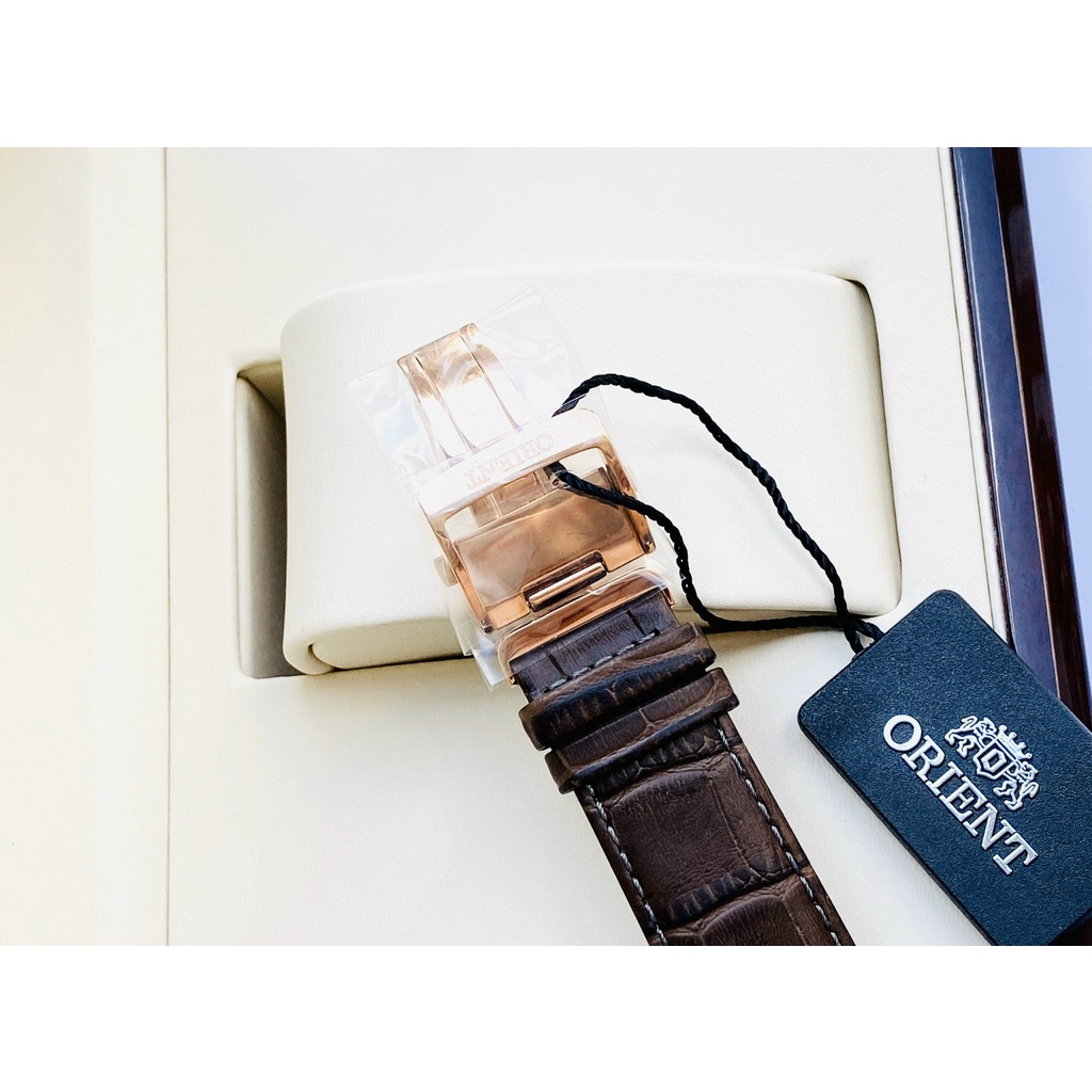 Đồng hồ Nam chính hãng Orient Sun Moon Gen 3 RA-AK0007S10B Size 42,Mặt trắng,Lịch -Máy cơ tự động-Dây da nâu cao cấp