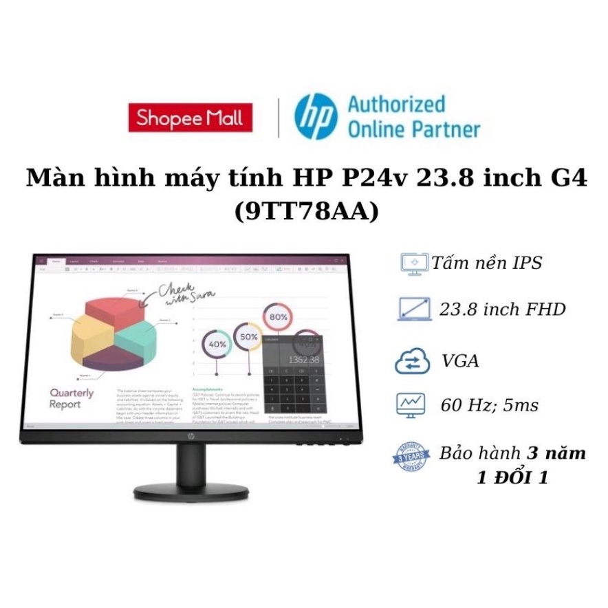 Màn hình vi tính HP P24v 23.8 inch G4 FHD Monitor A/P, 3Y WTY_9TT78AA