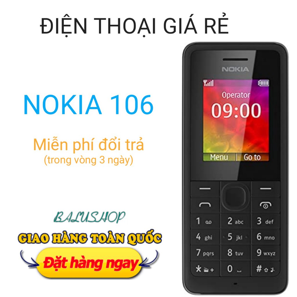 [rẻ vô địch] điện thoại di động nokia 106 1 sim, hàng chính hãng, bảo hành 6 tháng, kèm pin sạc