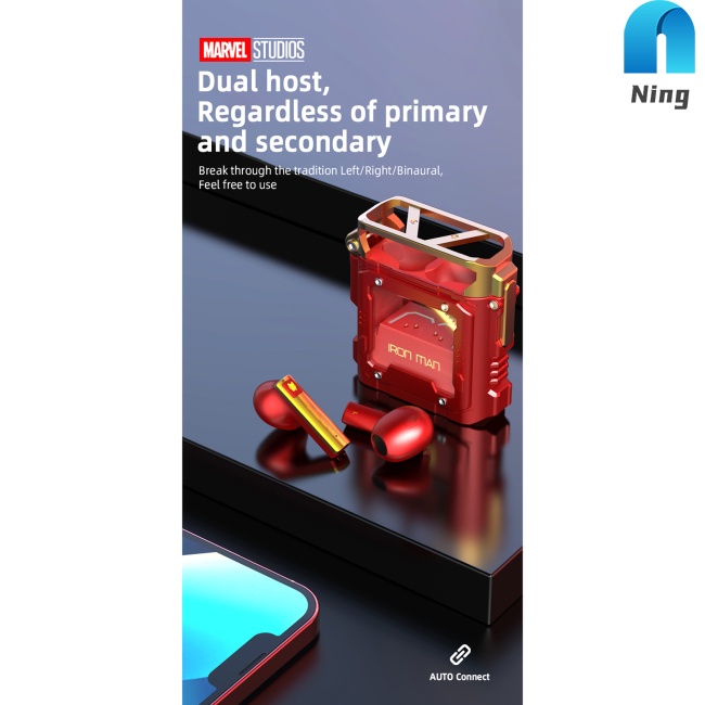 Ning Tai Nghe Nhét Tai Bluetooth Tws Không Dây Điều Khiển Cảm Ứng Chống Nước Phong Cách Marvel Thể Thao