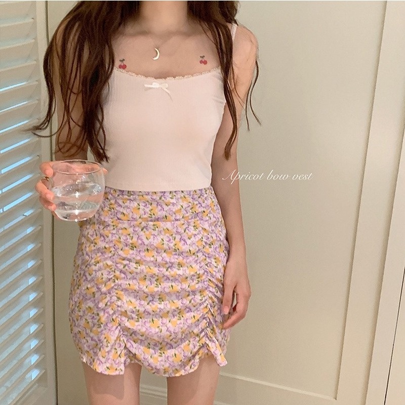 Áo Hai Dây Nhỏ Màu Hồng Phong Cách Retro Pháp Thời Trang Mùa Hè Dễ Phối Đồ Cho Nữ