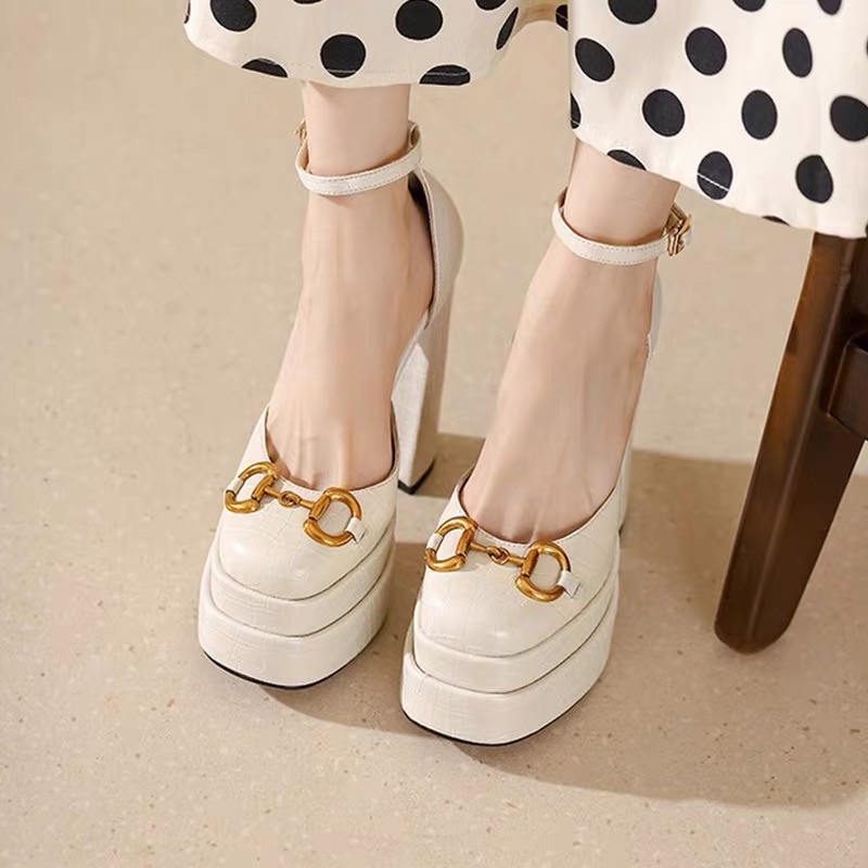 Order ❤️Giày đế đúp gót trụ da vân 15cm * ảnh thật