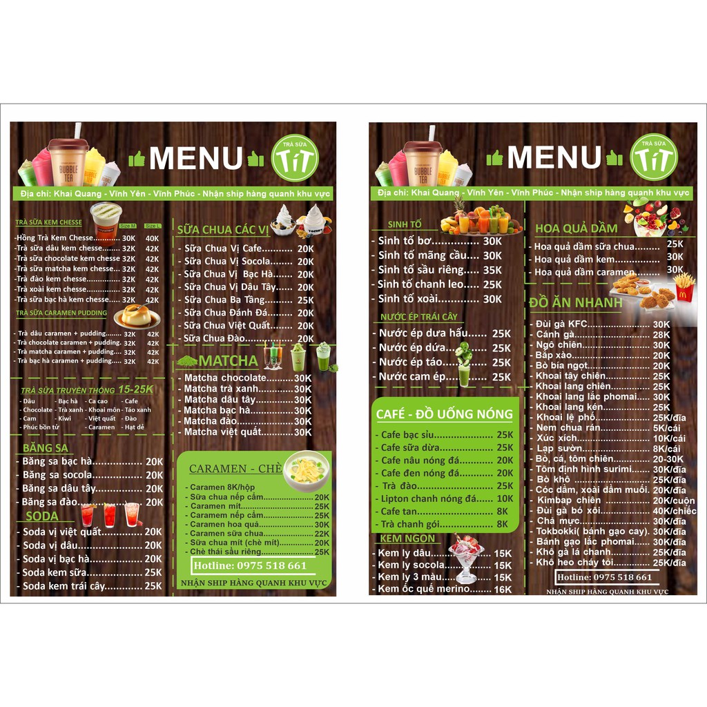In Menu Giá Rẻ. Miễn Phí Thiết Kế