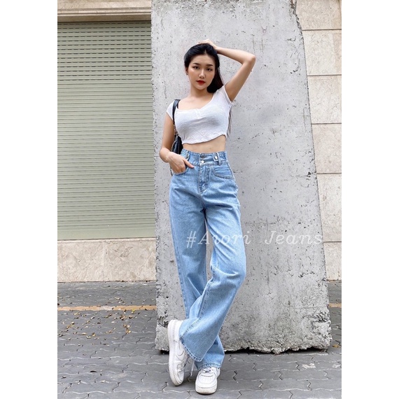 Quần Jean Nữ AIORI Ống Rộng Lưng Cao 2 Nút Ống Suông Cạp Cao Cotton Mềm Mịn, Thoáng Mát,Thời Trang Hàn Quốc_S3404