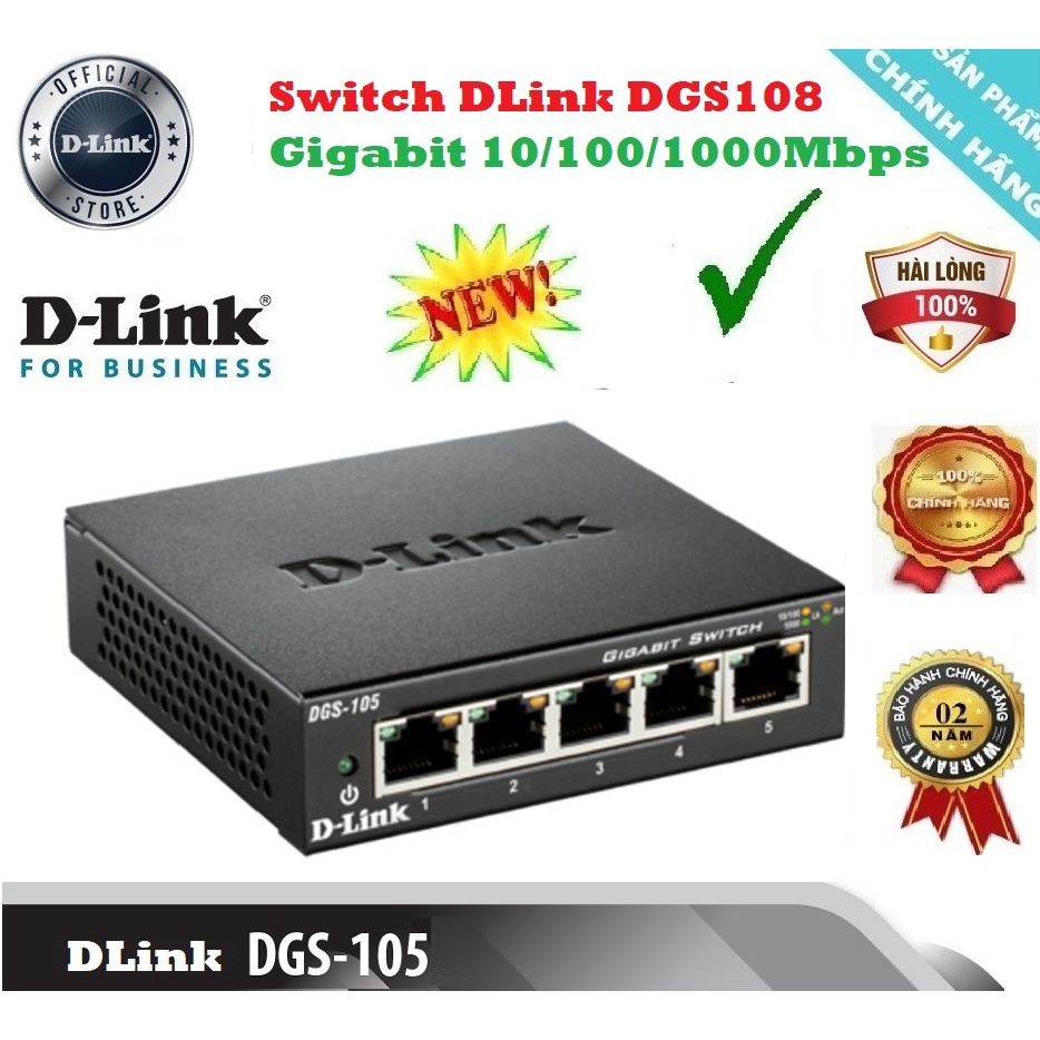 Thiết Bị Chia Mạng Switch DLink DGS105 ( Vỏ Kim Loại ) Gigabit 10/100/1000Mbps