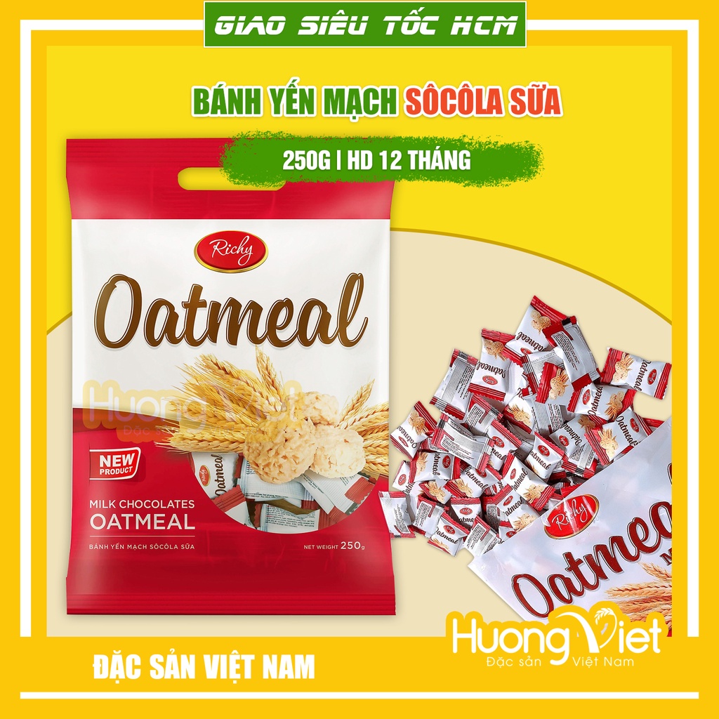 Bánh yến mạch Hàn Quốc Oatmeal Richy, kẹo yến mạch bơ sữa sôcôla ngọt dịu, giòn xốp túi 250g