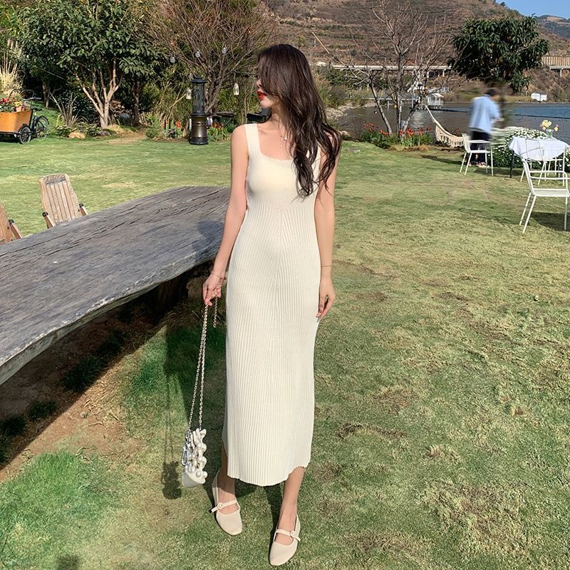 Đầm Dệt Kim Cổ Vuông Không Tay Quyến Rũ Thời Trang Mùa Hè Mới