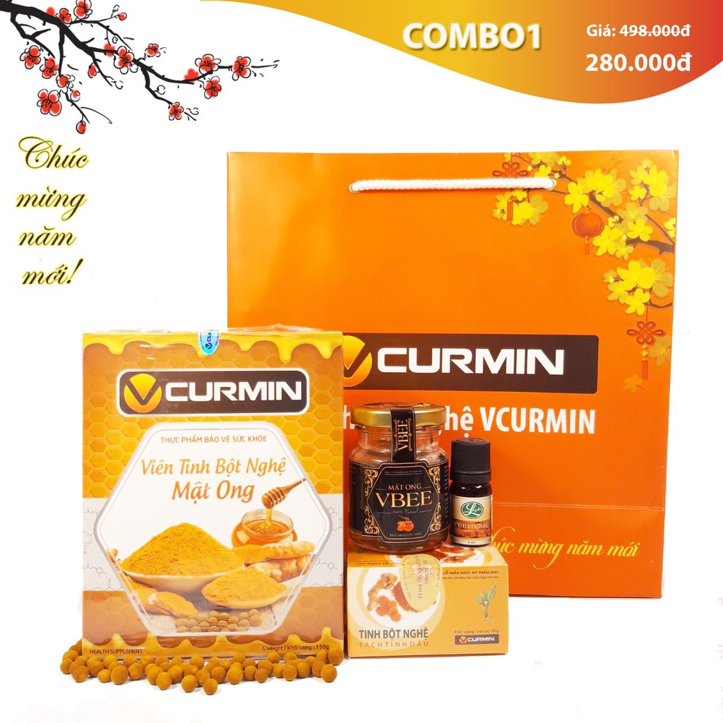 COMBO1: Viên tinh nghệ Mật ong VCURMIN 150g + 1 hộp Tinh bột nghệ VCURMIN 100g + 1 mật ong VBEE 100ml (4SP) | BigBuy360 - bigbuy360.vn