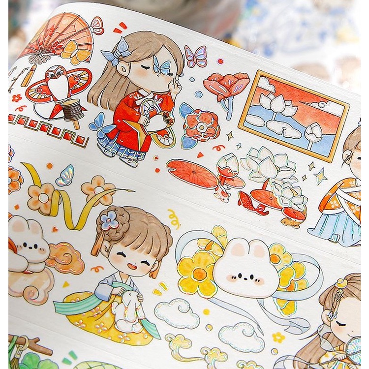 Washi tape cổ trang - băng keo trang trí - viền ánh kim - Hán phục A Bố - 4.5cm x 5m