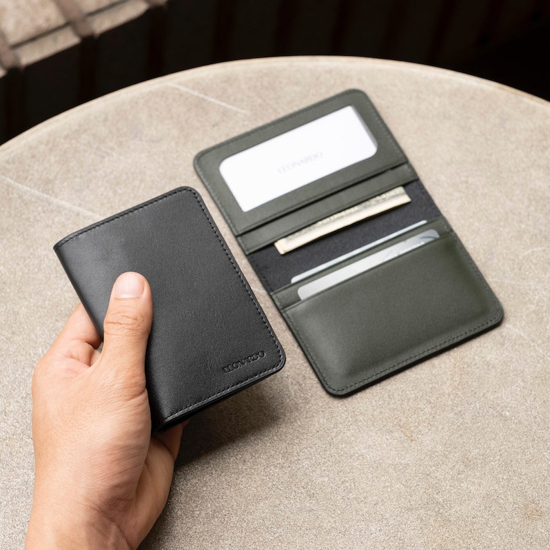 Ví Da Nam Đựng Thẻ Dáng Đứng Leonardo - Feasty Wallet - Da Bò Cao Cấp Bền Bỉ