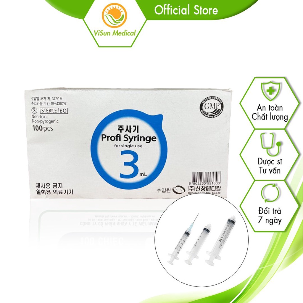 Bơm kim tiêm Hàn quốc Shinchang 3ml xilanh 3cc tiết kiệm tinh chất tiêm prp lắp đầu kim meso 20 hộp