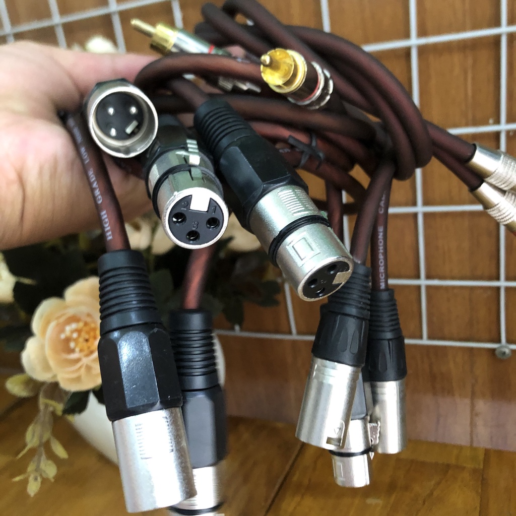 1 Cặp Dây canon cái - ra đầu bông sen, Đực ra Cái, Đực ra AV dài 1m lõi Mạ đồng, đầu cắm mạ vàng chống mài mòn