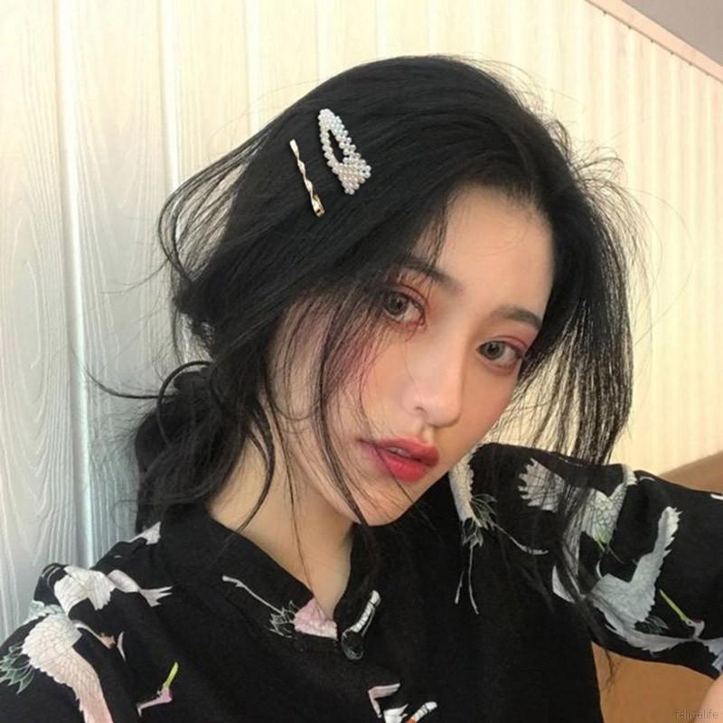 Kẹp tóc đính hạt giả ngọc trai phong cách Hàn Quốc