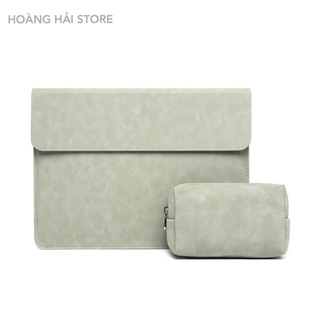 Bao da chống sốc cho macbook, laptop, surface chất da lộn kèm ví