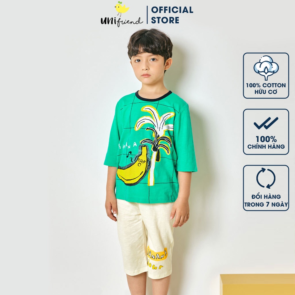 Đồ bộ lửng quần áo thun cotton mịn mặc nhà mùa hè cho bé trai Unifriend Hàn Quốc U2030