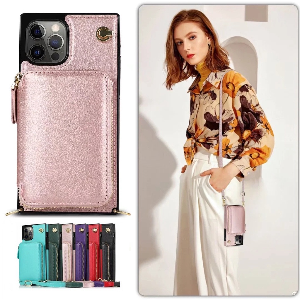 Ốp Điện Thoại Dạng Túi Đeo Chéo Bằng Da Cho iPhone 13 12 Pro 11 Pro Max XS Max XR X 8 Plus 7 6 SE 2020 12 Mini