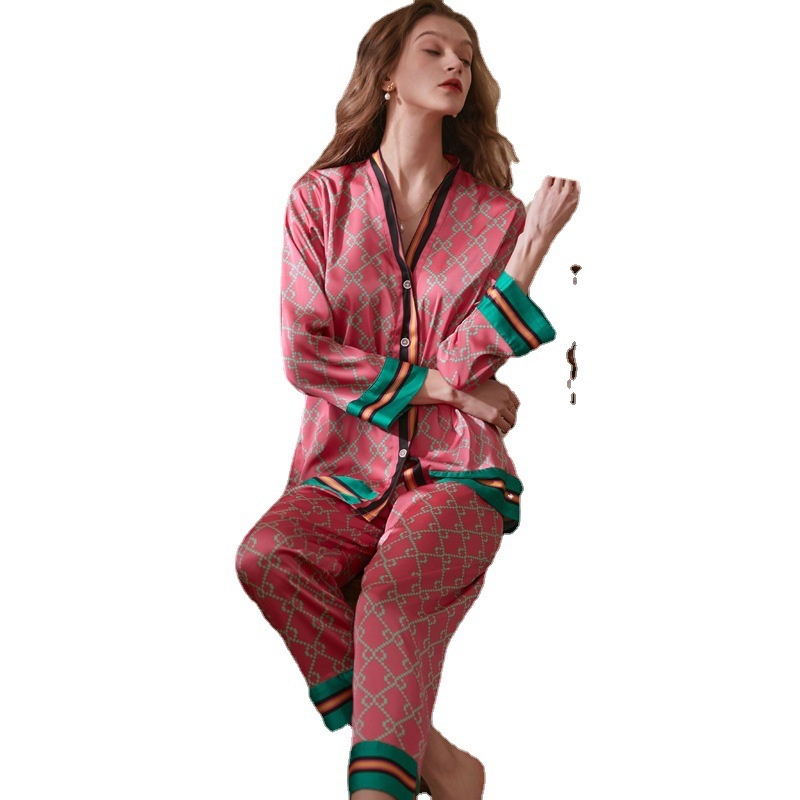 Bộ Đồ Ngủ Dài Tay Bằng Lụa Lạnh In Họa Tiết Thời Trang Mùa Xuân 2022 Dành Cho Nữ