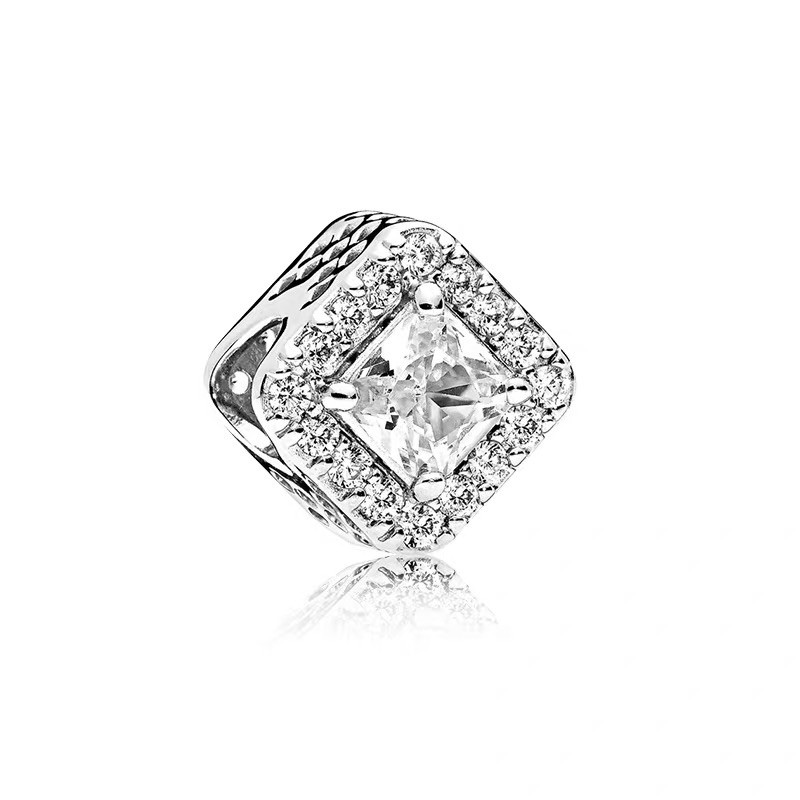 charm pan đá vuông lớn viền đá nhỏ trắng bạc s925 cao cấp