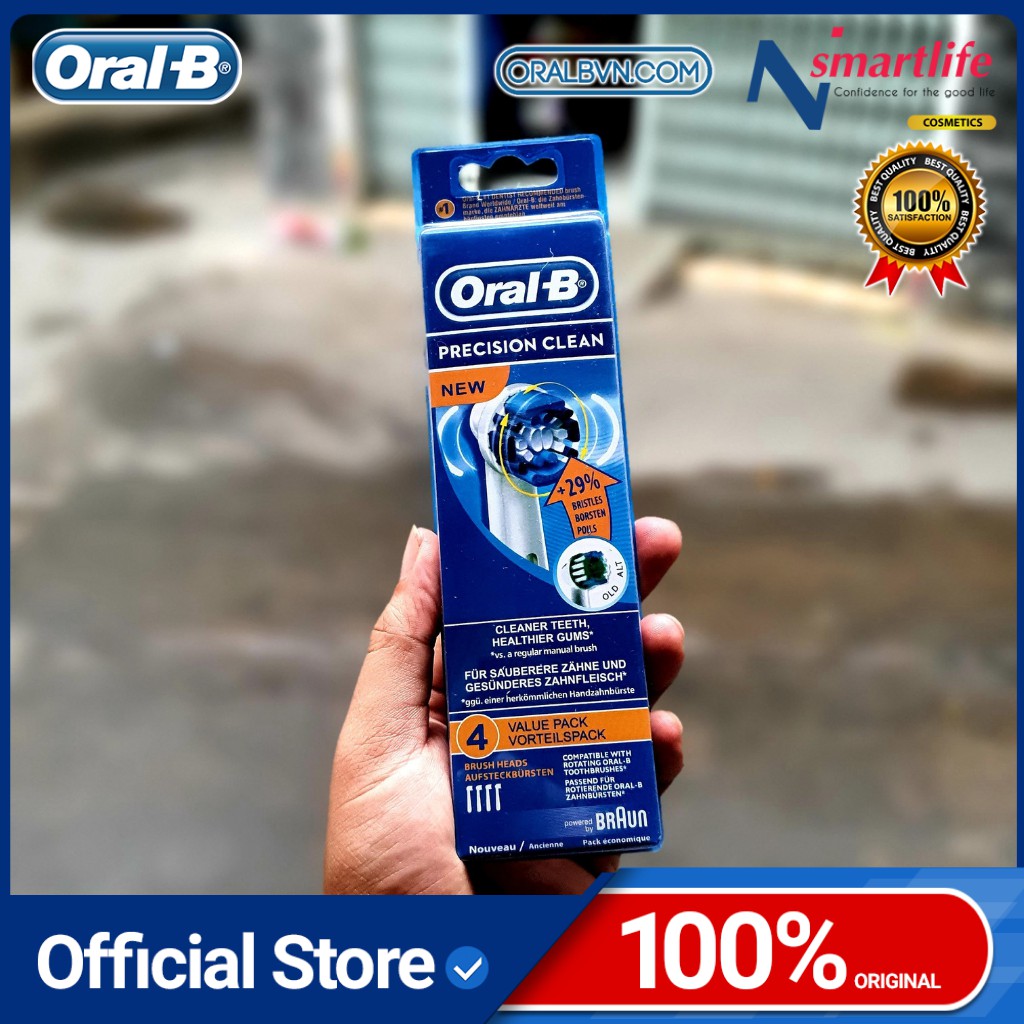 Đầu bàn chải điện Oral B thay thế PRECISION lông dài ngắn khác nhau, làm sạch bề mặt răng tối đa, tan mảng bám