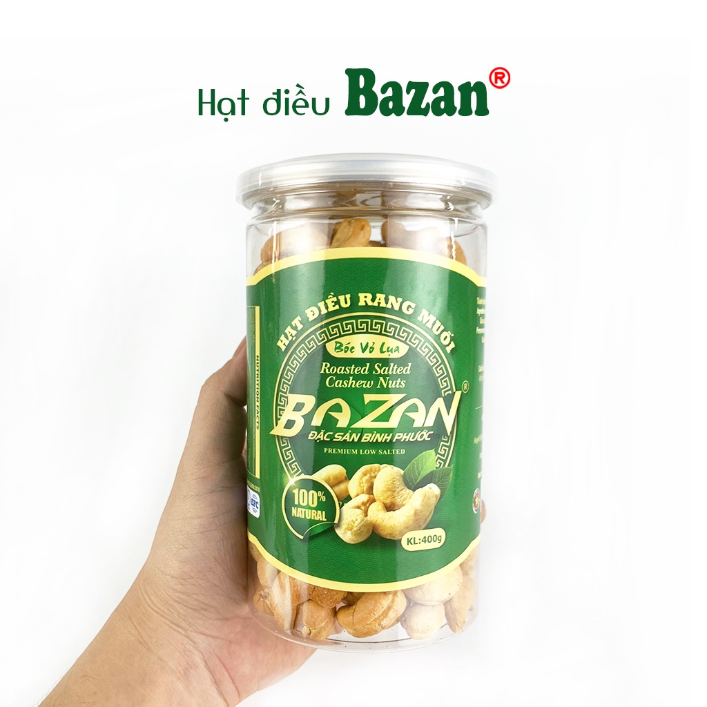 Hạt điều rang muối Bazan Bình Phước nguyên hạt dinh dưỡng A+ loại 1 hộp 400g nắp bật sạch vỏ lụa | WebRaoVat - webraovat.net.vn