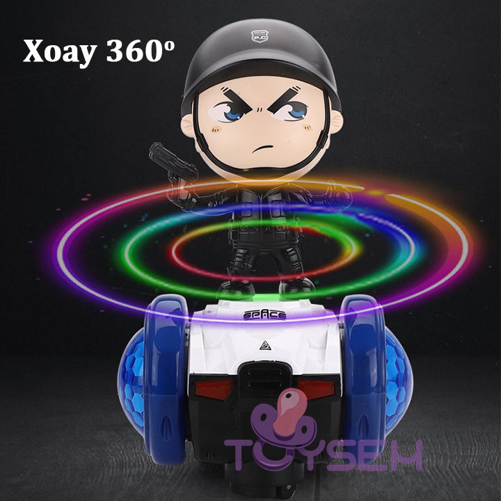 Xe cảnh sát tự cân bằng xoay 360 độ Toysem có đèn nhạc vui nhộn cho trẻ từ 3 tuổi - Quà tặng sinh nhật cho bé