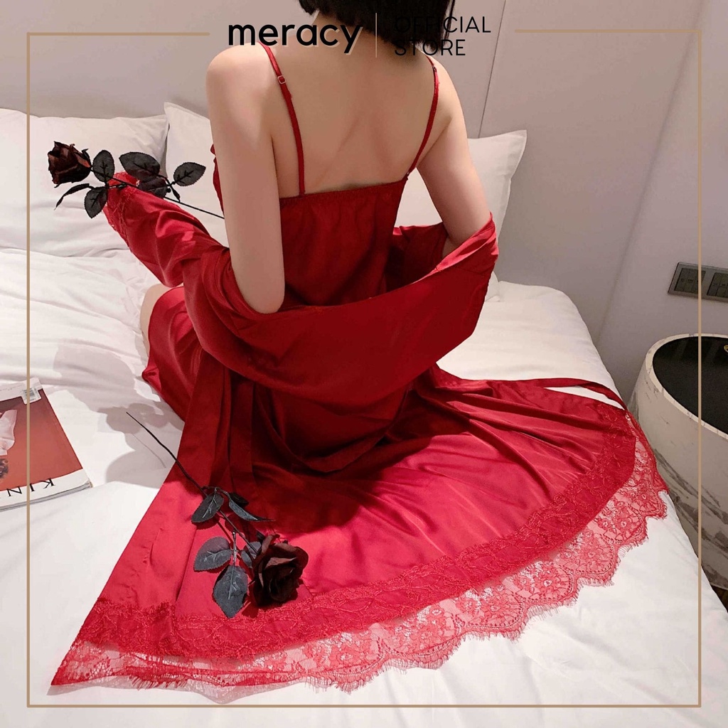 Áo choàng ngủ lụa kèm váy ngủ nữ MERACY chất liệu cao cấp có mút ngực phối ren sexy M05-CV | WebRaoVat - webraovat.net.vn