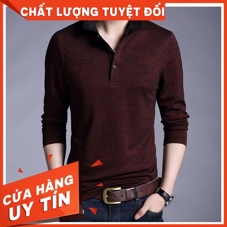 ÁO THUN NAM DÀI TAY CỔ SƠ MI PHONG CÁCH HÀN QUỐC ATD01-ĐỎ ĐÔPigomen