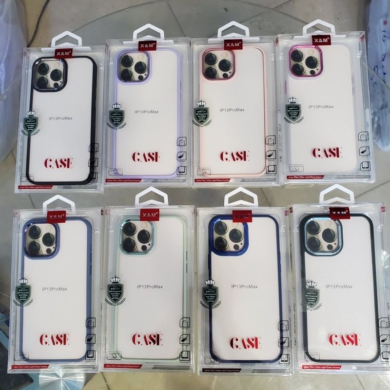 Ốp lưng X&M trong lưng kính viền màu chống sốc iPhone 13, 13 Pro, 13 Pro Max, 12 Pro Max.