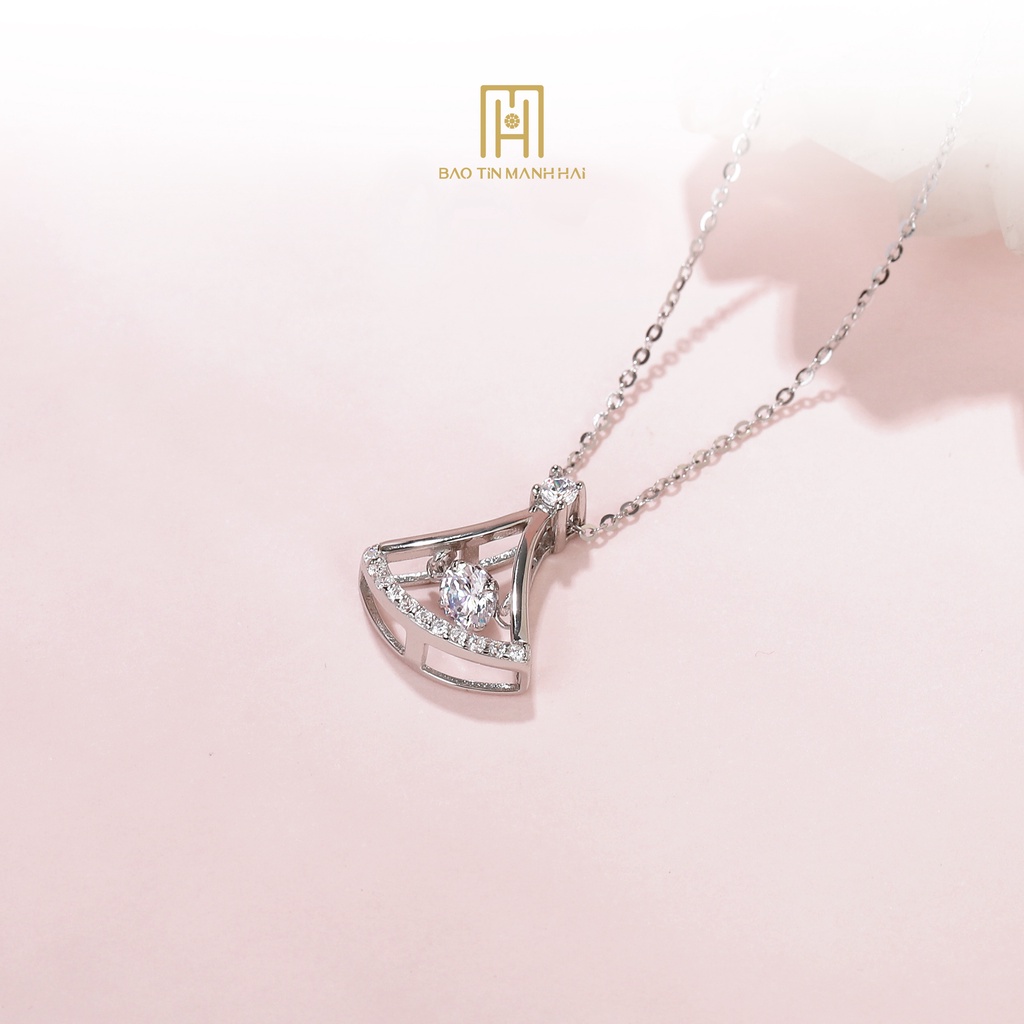 Dây chuyền bạc xi cao cấp hình cách hoa gắn đá tâm viền phong cách HQ trẻ trung DB10 Bảo Tín Mạnh Hải