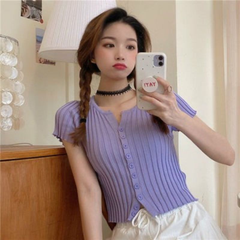 Áo croptop nút thun gân A15