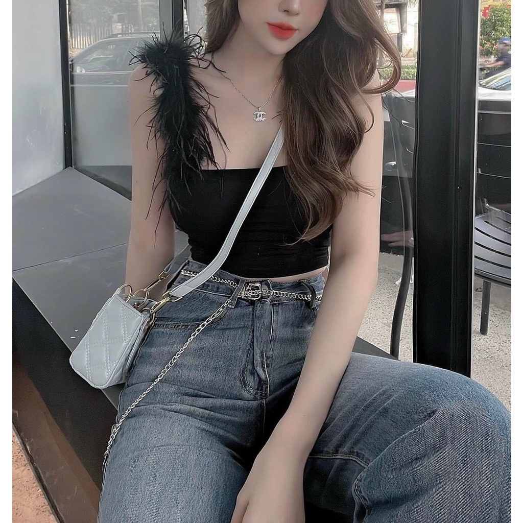 Áo hai dây lông vũ siêu xinh alohashop91