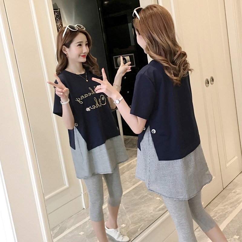 Áo bầu cotton cộc tay mùa hè phối vạt sơmi mặc nhà đi chơi công sở thiết kế cao cấp  ABvatsomi