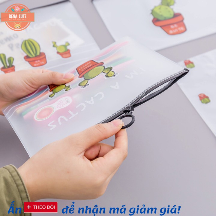 Túi đựng bút A5 chống thấm nước in hình xương rồng khóa zip | BigBuy360 - bigbuy360.vn