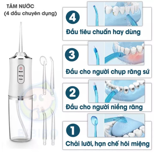 Máy Tăm Nước Vệ Sinh Răng Miệng TẶNG KÈM 4 ĐẦU VỆ SINH - Piggyy