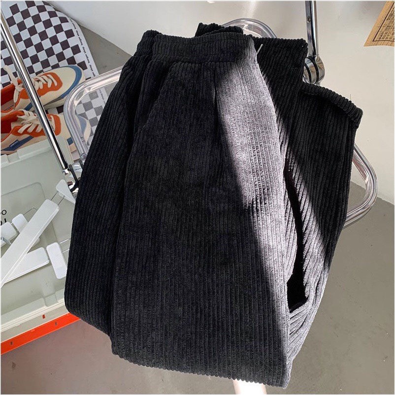 Quần Ống Rộng Baggy Lưng Cao Chất Liệu Kaki Nhung Tăm Unisex Nam Nữ Phong Cách Hàn Quốc Ulzzang