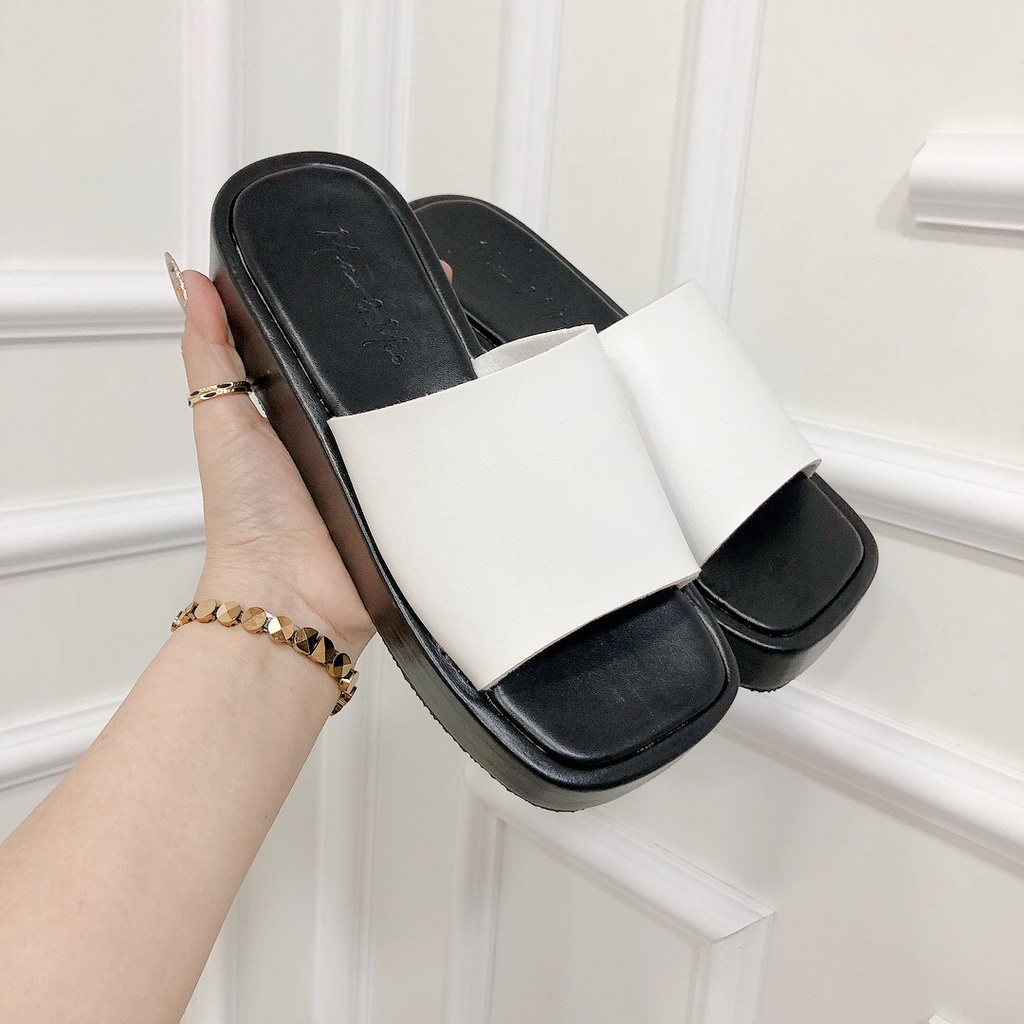 Dép quai ngang bản lớn đế bọc cao 4 phân siêu Hot form chuẩn bền đẹp đi chơi đi biển phong cách Hàn Quốc