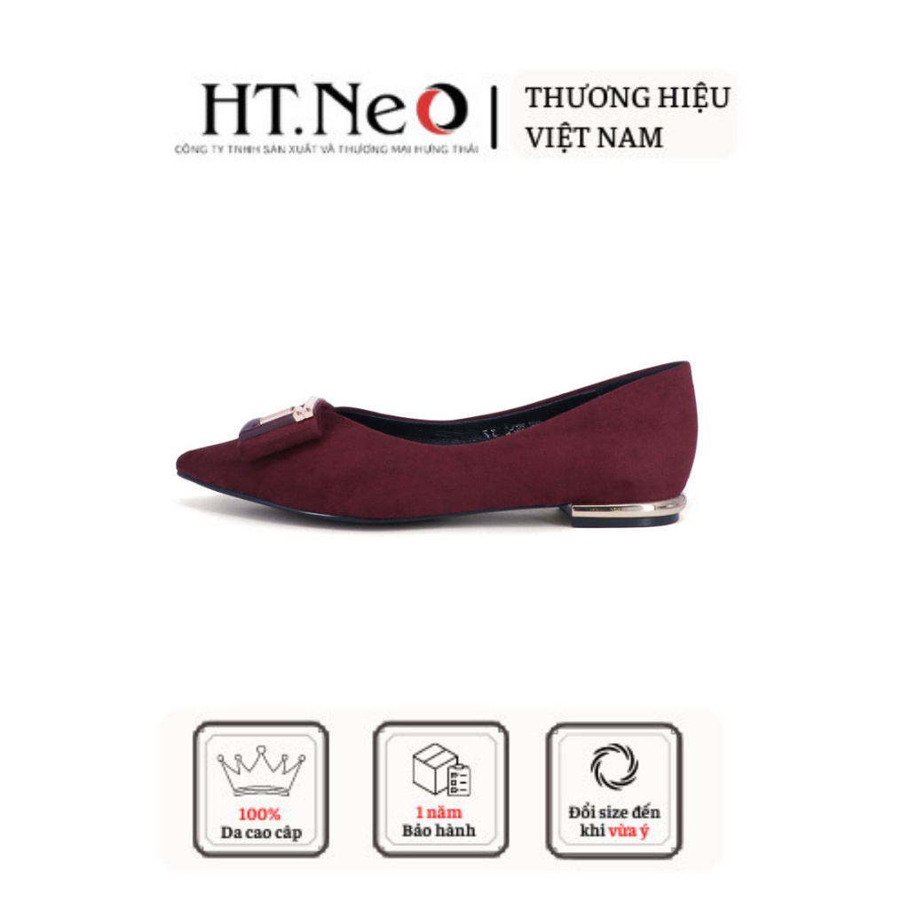 Giày búp bê nữ HT.NEO Da lộn mềm mại, thiết kế đính khuy cực xinh NU90