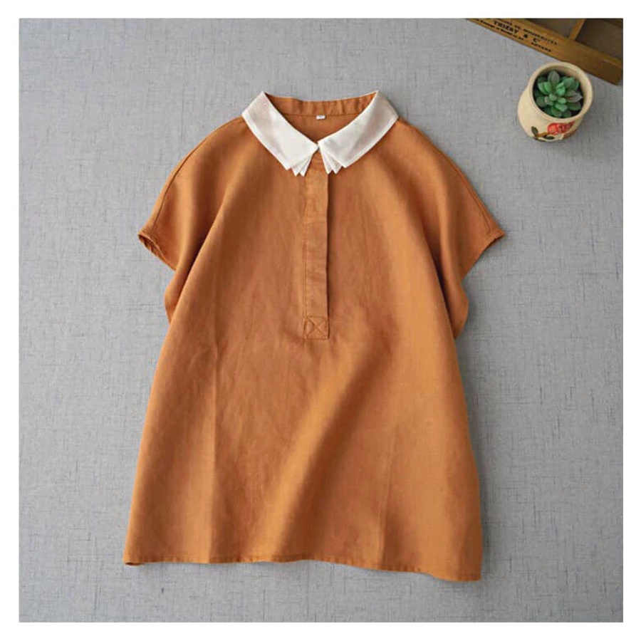 Áo Nữ Linen Tay Hến Cổ Đức Xếp Ly Theo Tầng Chất Liệu Vải Linen Mềm Mại Thoáng Mát Nhiều Màu Mặc Đi Làm Đi Chơi