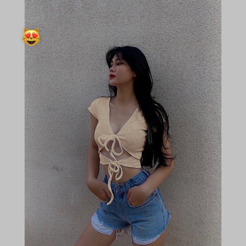 Áo xốp kiểu cột ngực cột eo croptop có mút ngực sexy , chất thun xốp mềm mịn