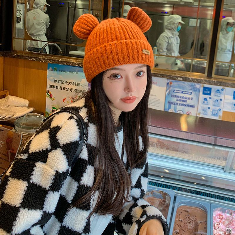 Mũ Len Dệt Kim Dày Dặn Đính Tai Thỏ Dễ Thương Xinh Xắn Thời Trang Thu Đông Nhật Bản Cho Nữ