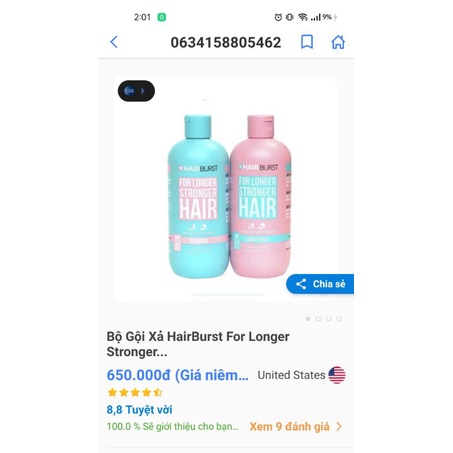 Bộ Dầu gội xả Hairburst tặng kèm dây buộc tóc