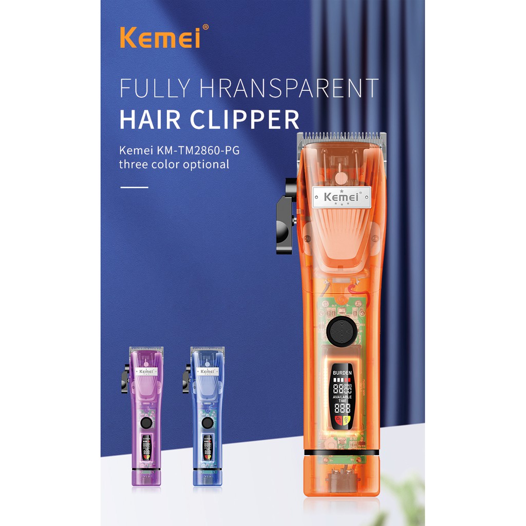 Tông đơ điện Kemei 2860+PG hiển thị LCD có thể điều chỉnh năng lượng dành cho thợ chuyên nghiệp
