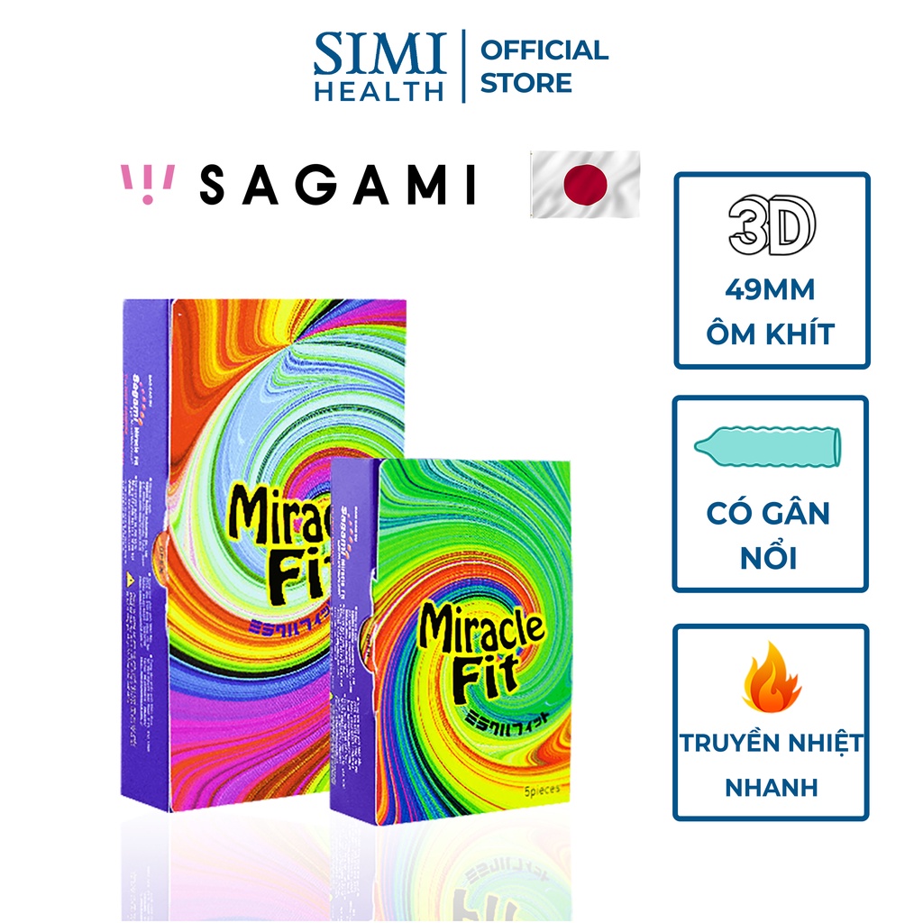 Bao cao su 49mm SAGAMI Miracle Nhật Bản ôm khít siêu mỏng nhỏ có gân hộp 5 bao (10 bao)