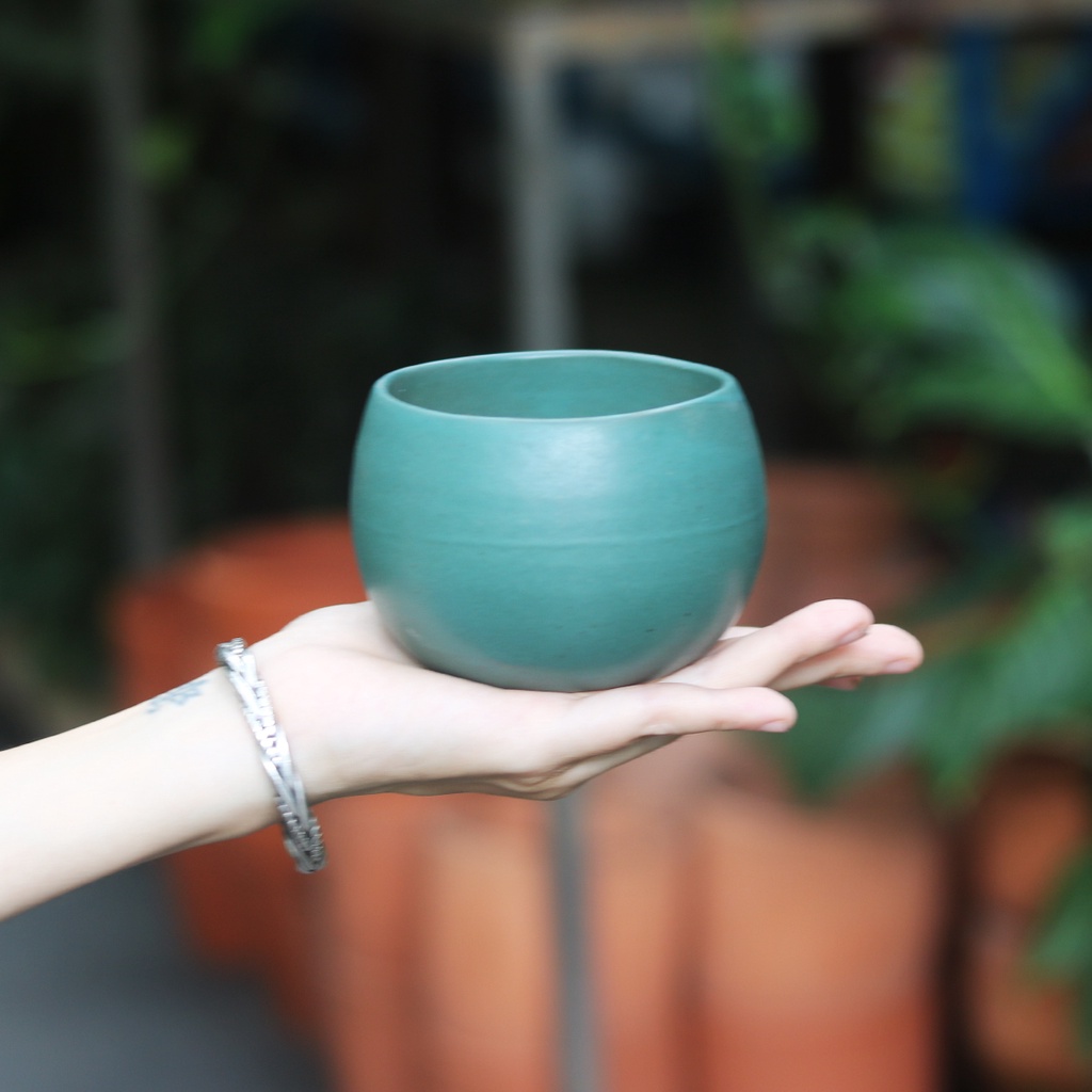 Chậu mini dáng tròn gốm tráng men trồng sen đá, xương rồng